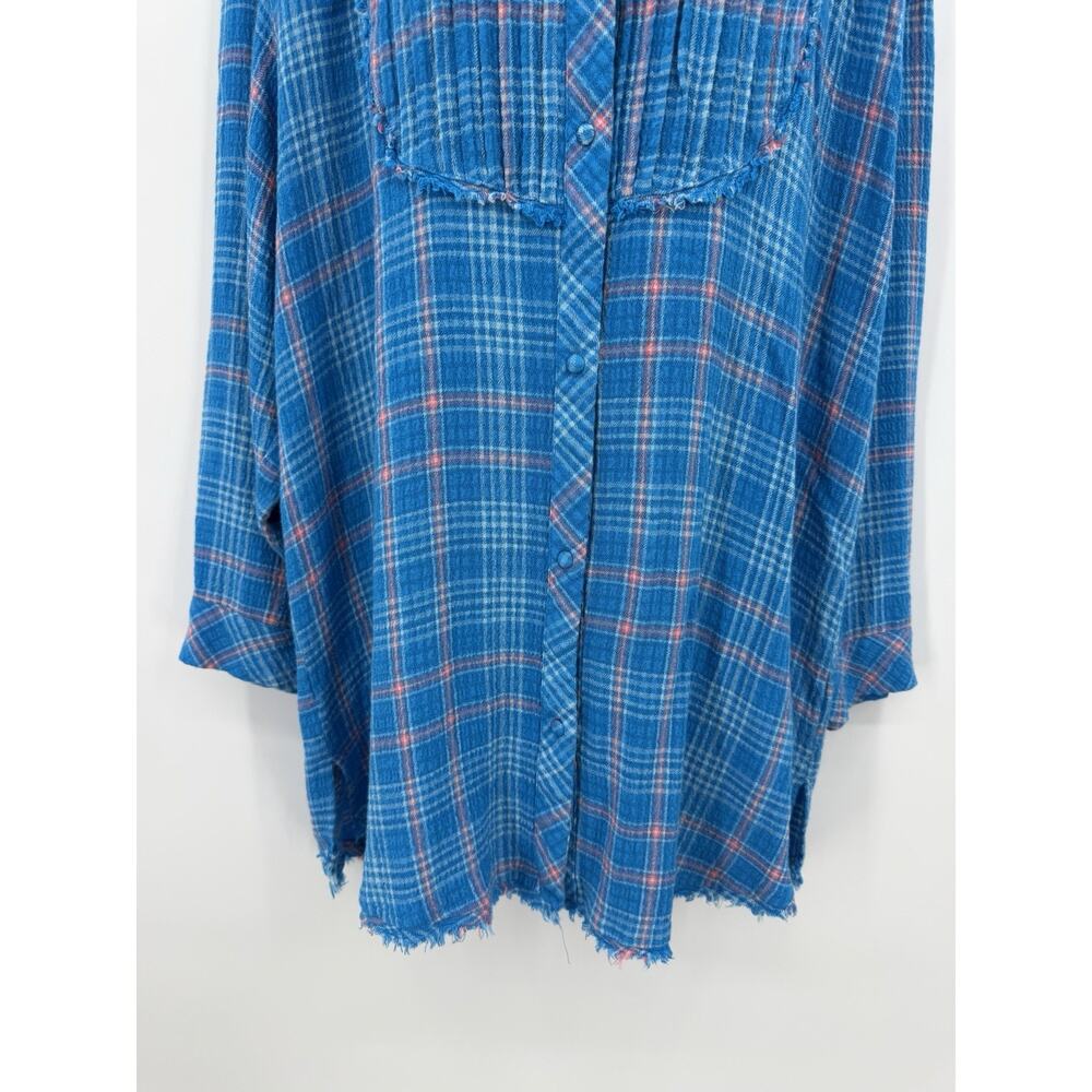 Free People Intimately Blue Plaid Long Sleeve PJ Top/Night Shirt Dress Large - Picture 3 of 12